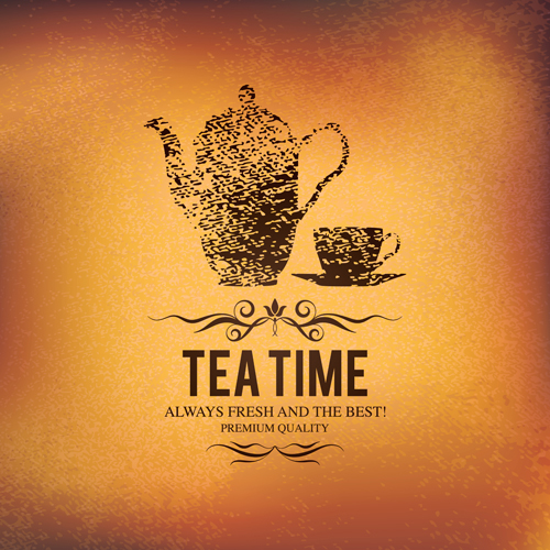 Tea time design element vector background set 01