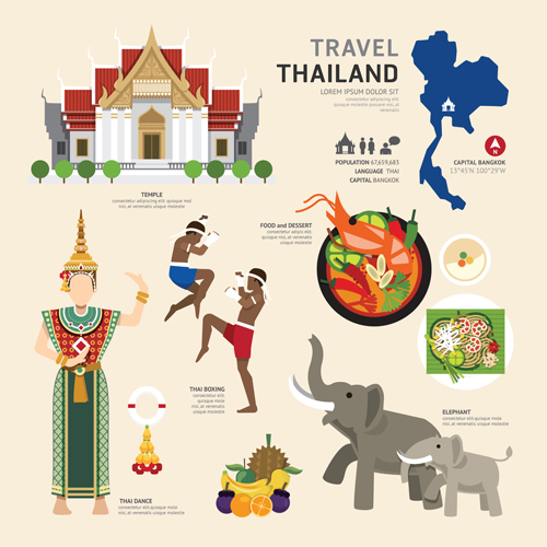 Travel and cultural elements vector material 05