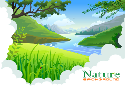Tree and natural scenery vector background 03