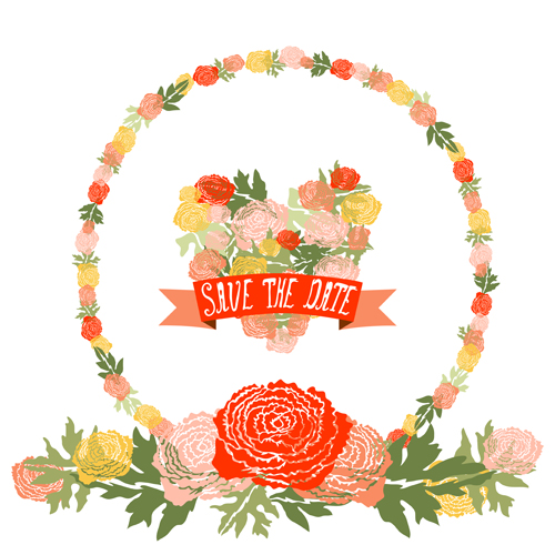 Vintage flower heart shaped and frames vector 16