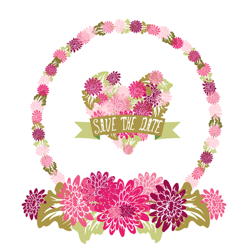 Vintage flower heart shaped and frames vector 19