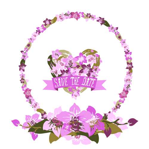 Vintage flower heart shaped and frames vector 21