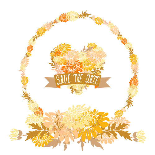 Vintage flower heart shaped and frames vector 22