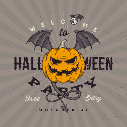 Vintage halloween party vector poster set 01 Vintage halloween party vector poster set 01
