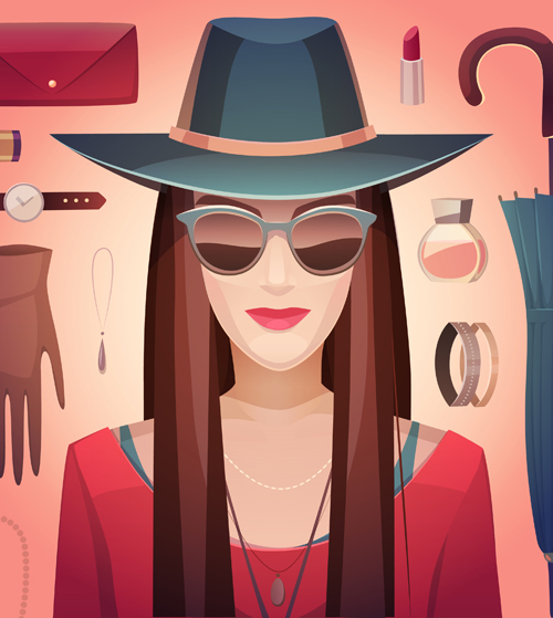 Woman fashion elements vectors background 02