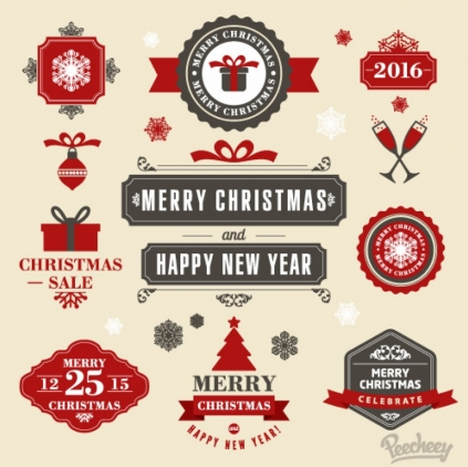 christmas labels set vector material christmas labels set vector material