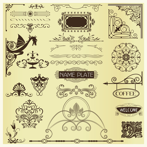 Old Calligraphic design elements vector set 04