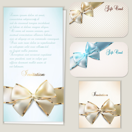 luxurious cards with bows design vector set 01