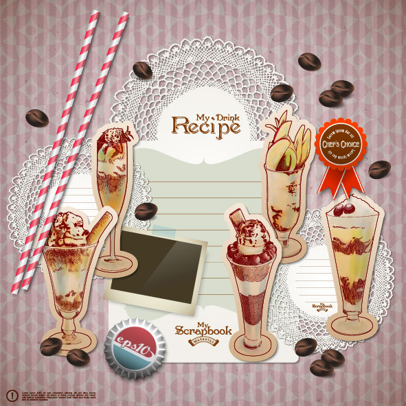 Retro food elements Message Paper 01