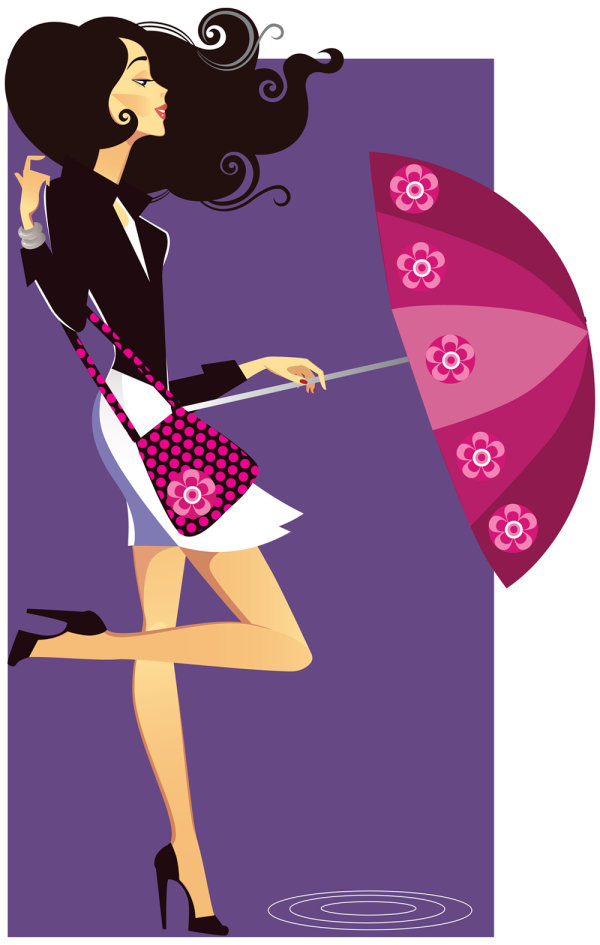 Set of Shopping Girl design vector material 02