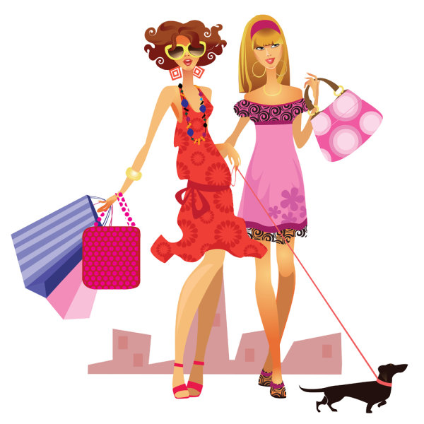 Set of Shopping Girl design vector material 03