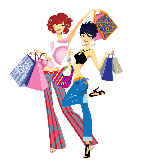 Set of Shopping Girl design vector material 05