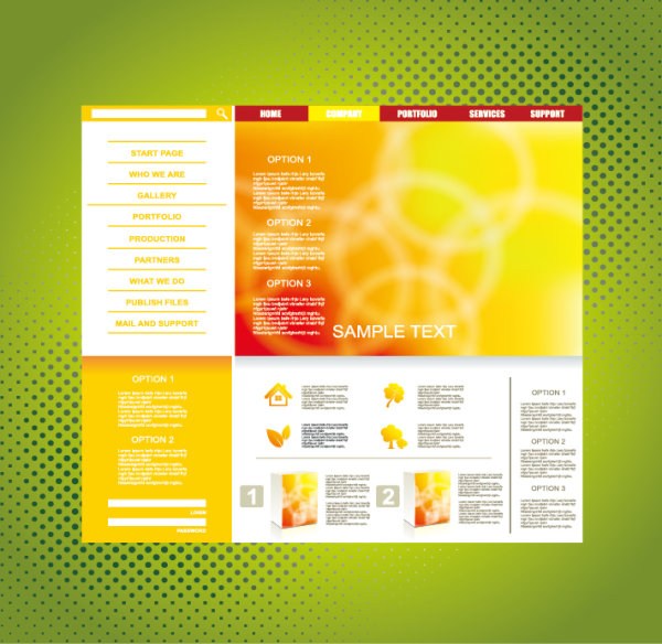 Yellow style website theme template vector 02