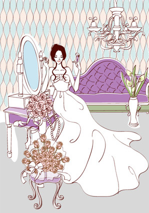 sweet marriage room South Korean material rose mirror married chandelier vector 