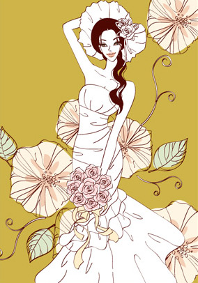 sweet marriage vector South Korean material roses marriage flowers bride 