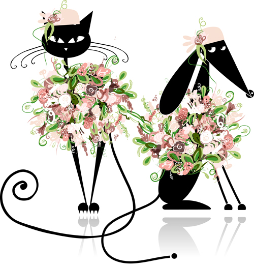 Beautiful flowers and animals design vector 02