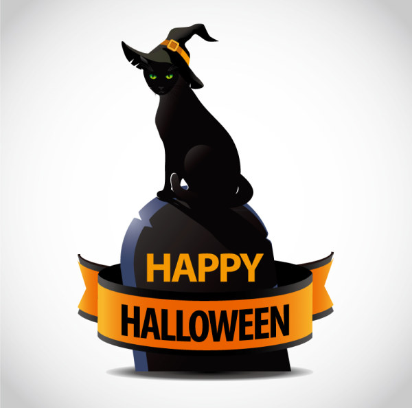 halloween cat black background 