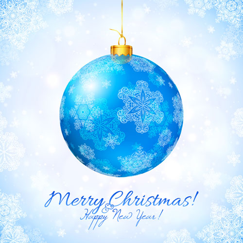 Blue christmas ball with snow new year background