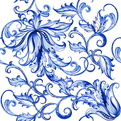 Blue floral ornaments vector backgrounds 02