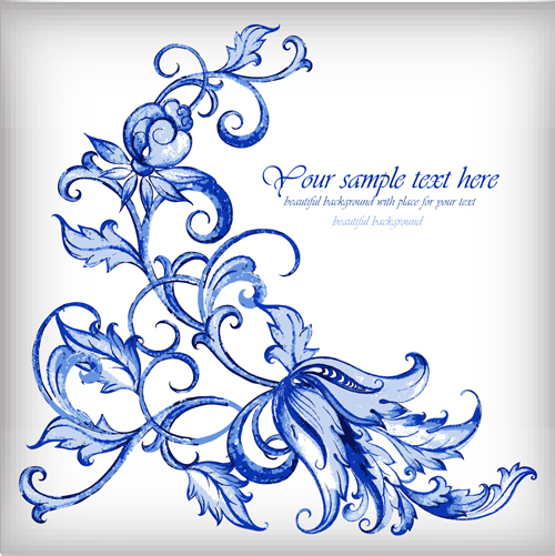 Blue floral ornaments vector backgrounds 04