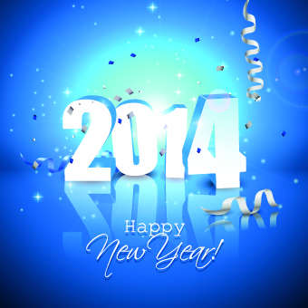 Blue style 2014 New Year christmas background vector 01