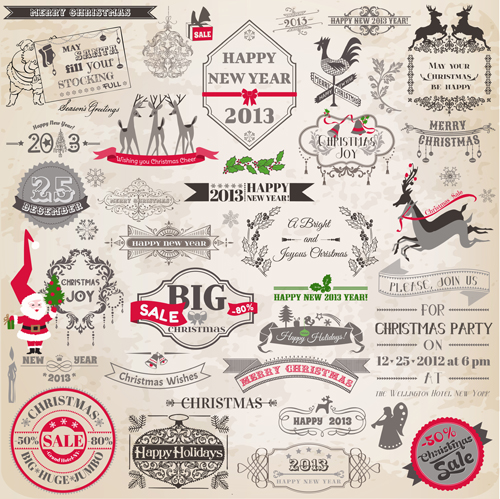 Christmas Calligraphic frame and decor vector material 02