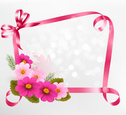 Flower with ribbon frame vector