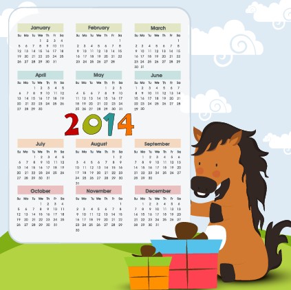 Funny horse 2014 calendar vector