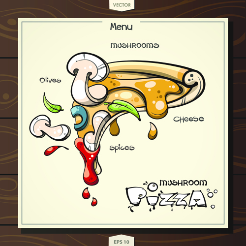Funny pizza menu design vector 03
