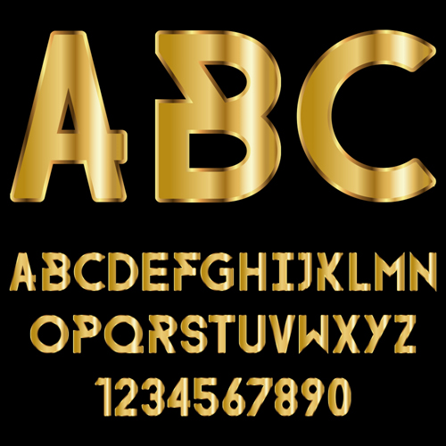 numbers golden glossy alphabet 