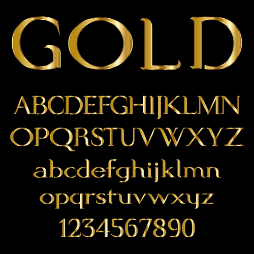 Glossy golden alphabet and numbers vector 03