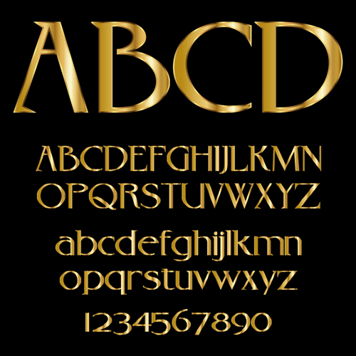 Glossy golden alphabet and numbers vector 04