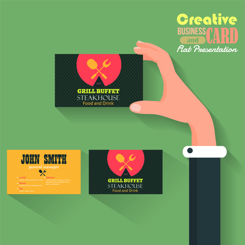 Hand and business cards creative vector
