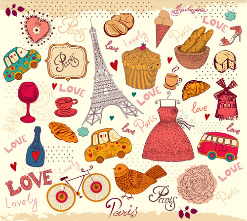Paris symbols elements vector 01