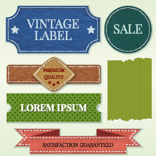 Ribbon and label retro design vector graphics 01
