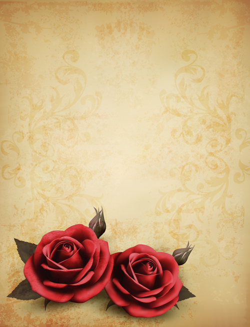 Roses and Vintage background vector 02