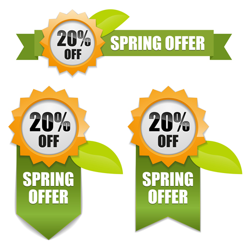 Shiny promo labels with ribbon vector graphics 02