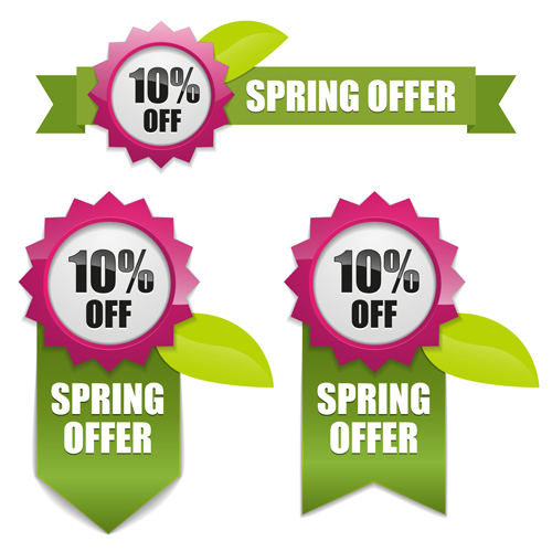 Shiny promo labels with ribbon vector graphics 04