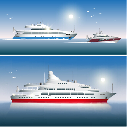 Steamship on the sea vector material