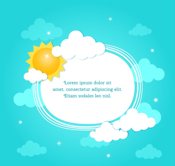 Sun with cloud and text box vector background
