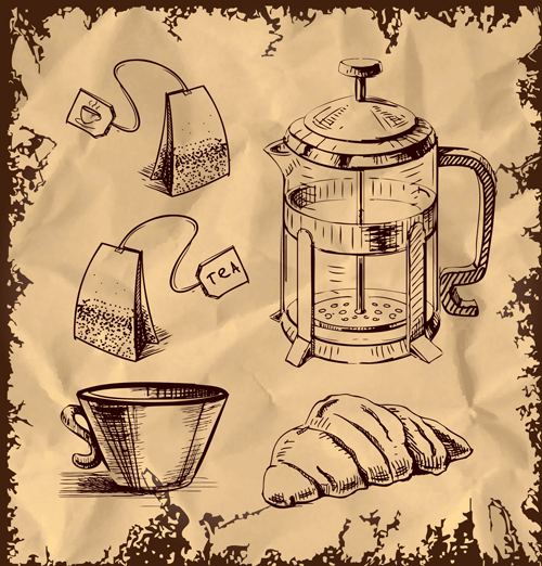 Tea time design element vector background set 05