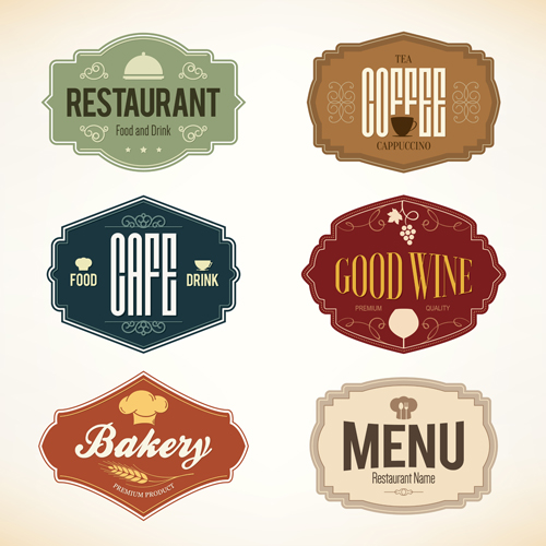 vintage menu labels colored 