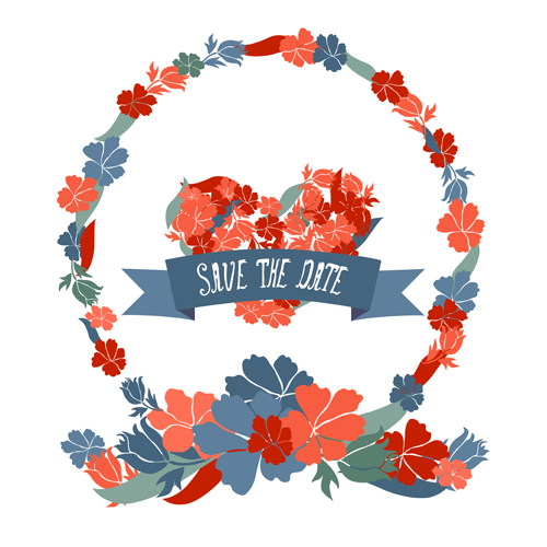 Vintage flower heart shaped and frames vector 01