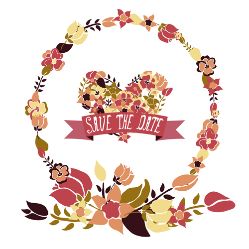 Vintage flower heart shaped and frames vector 02