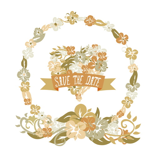 Vintage flower heart shaped and frames vector 08
