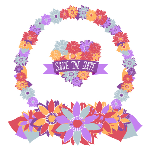 Vintage flower heart shaped and frames vector 11