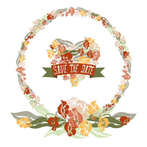 Vintage flower heart shaped and frames vector 12