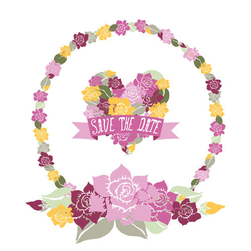 Vintage flower heart shaped and frames vector 13