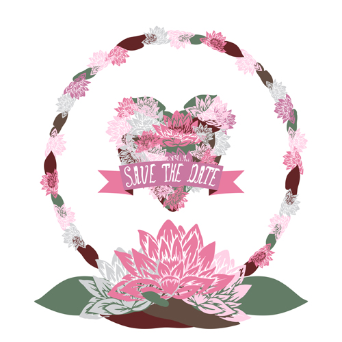 Vintage flower heart shaped and frames vector 23