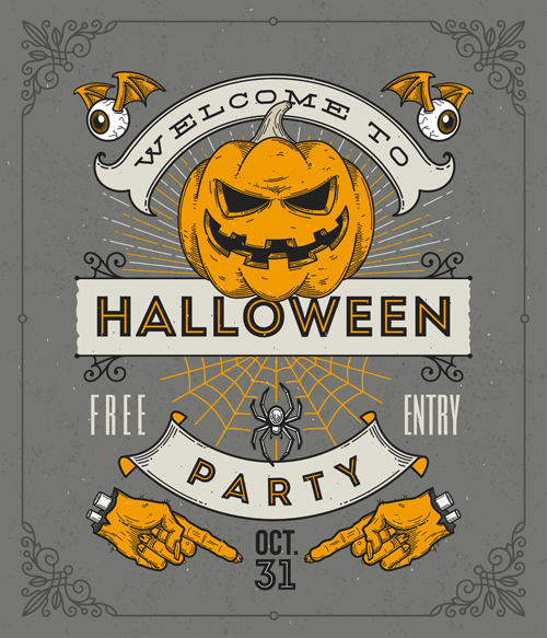 Vintage halloween party vector poster set 04 Vintage halloween party vector poster set 04